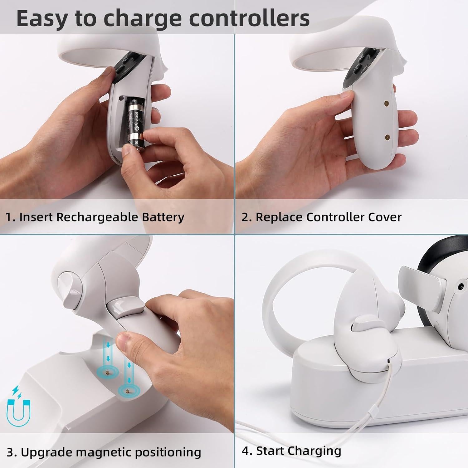 Base de Carga Smatree para Quest 2 con 2 Baterías Recargables