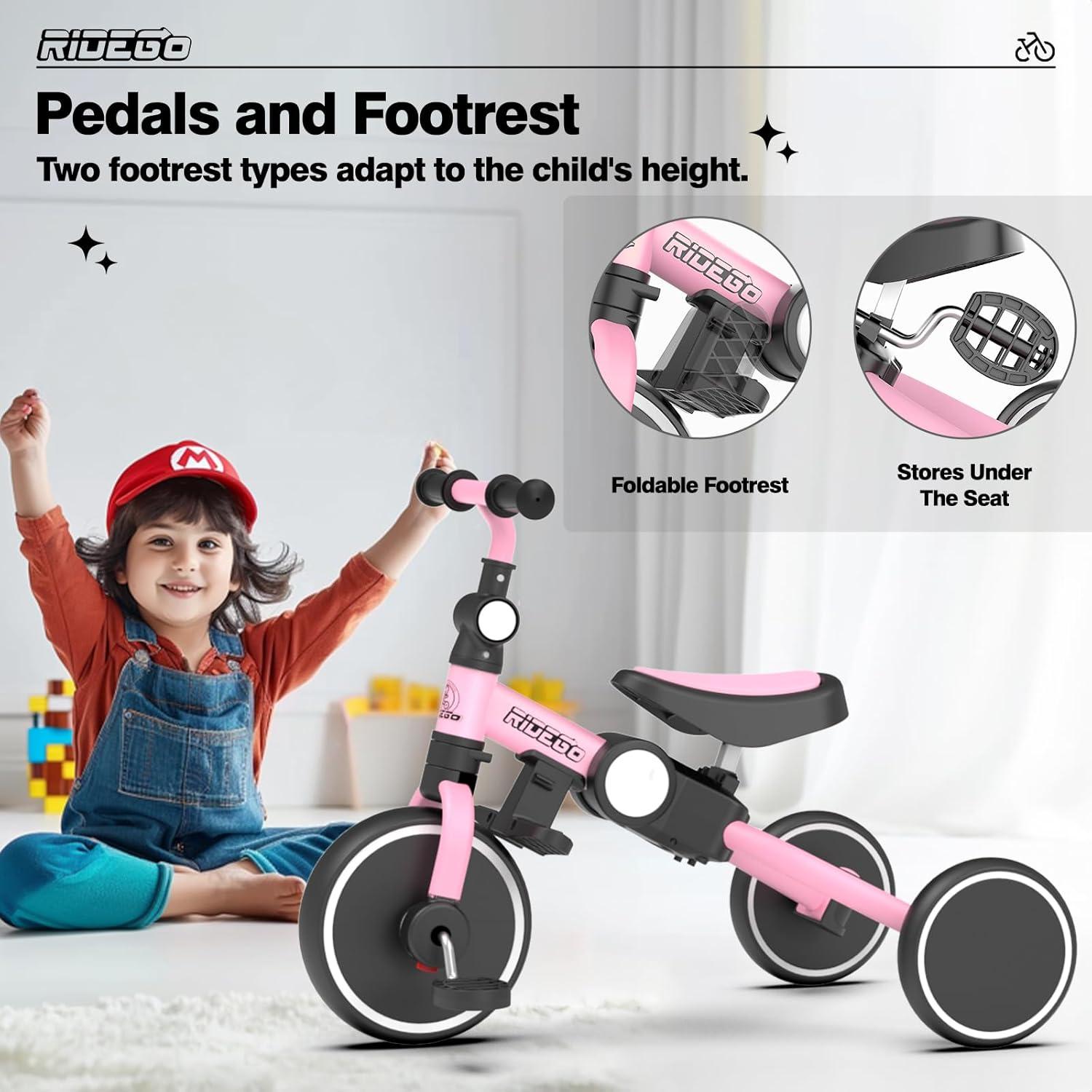 Triciclo 5 en 1 Ridego para Niños 2 a 5 Años Rosa
