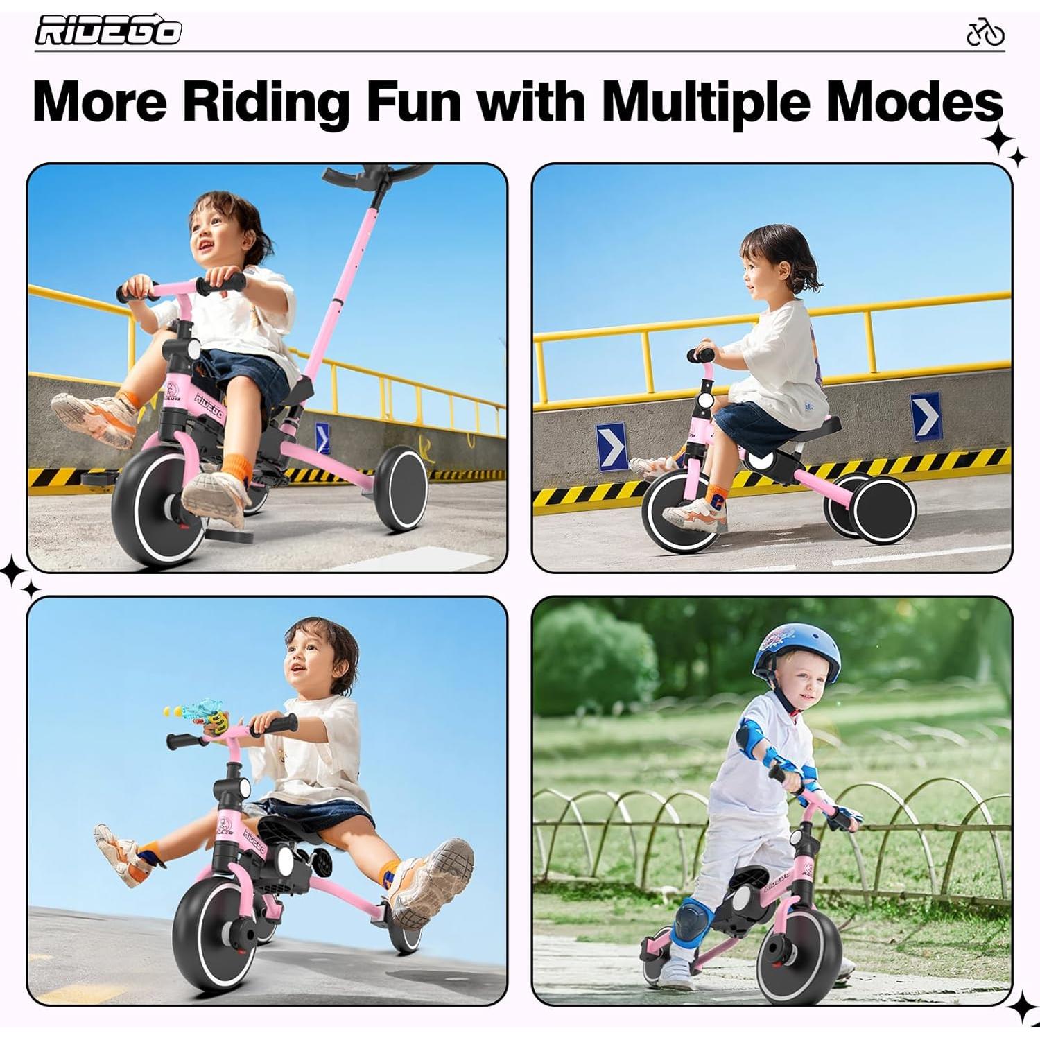 Triciclo 5 en 1 Ridego para Niños 2 a 5 Años Rosa