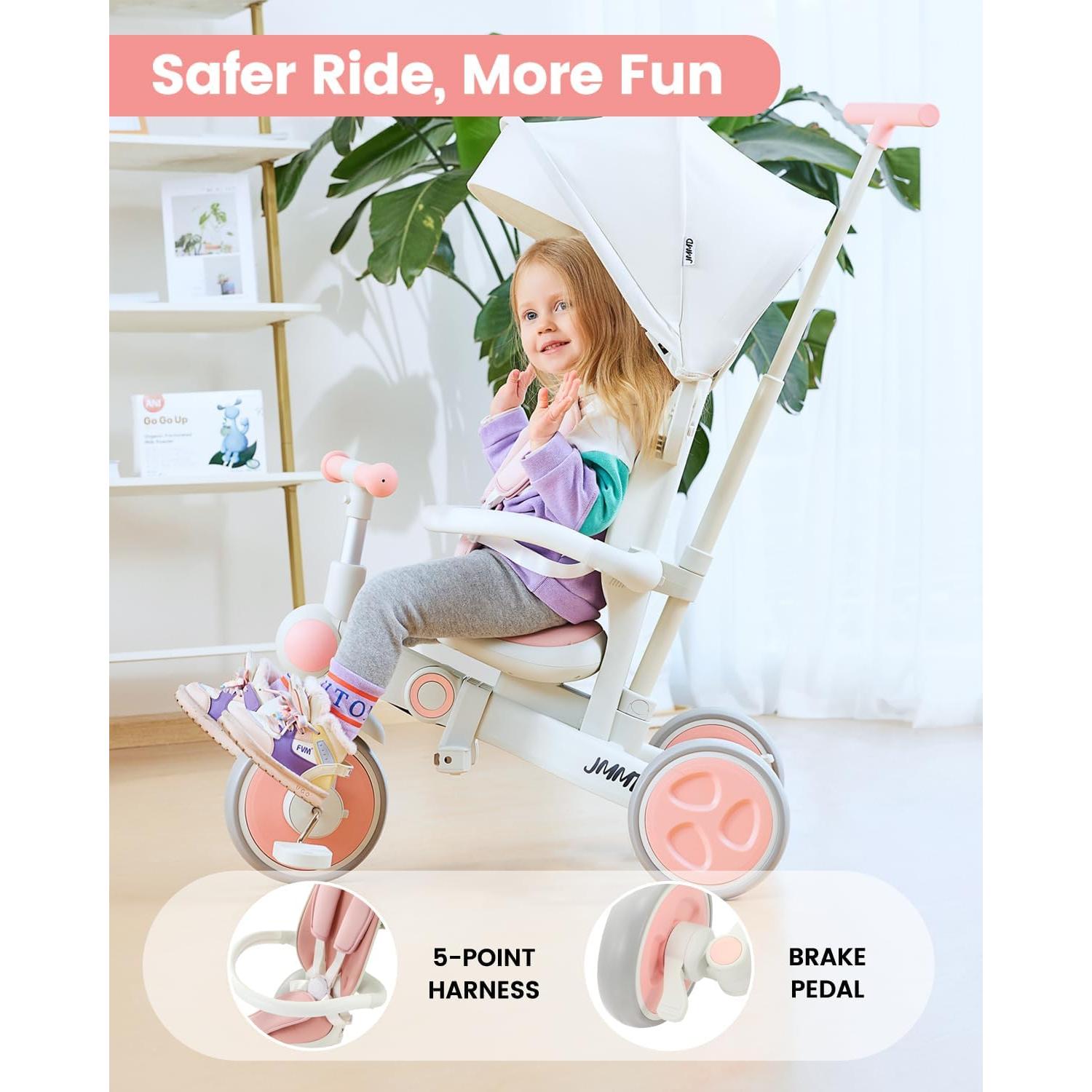 Triciclo Plegable 7 en 1 JMMD Rosa para Bebés 18 meses a 5 años