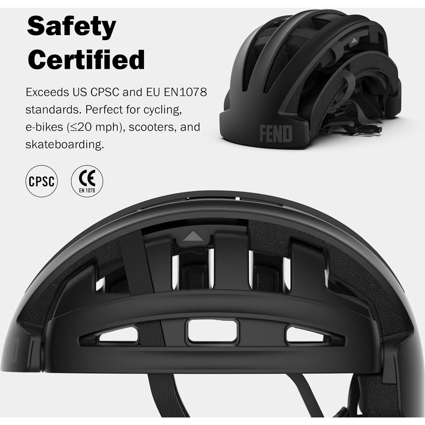 Casco Plegable FEND One Negro Mate - Seguridad CPSC/EN1078