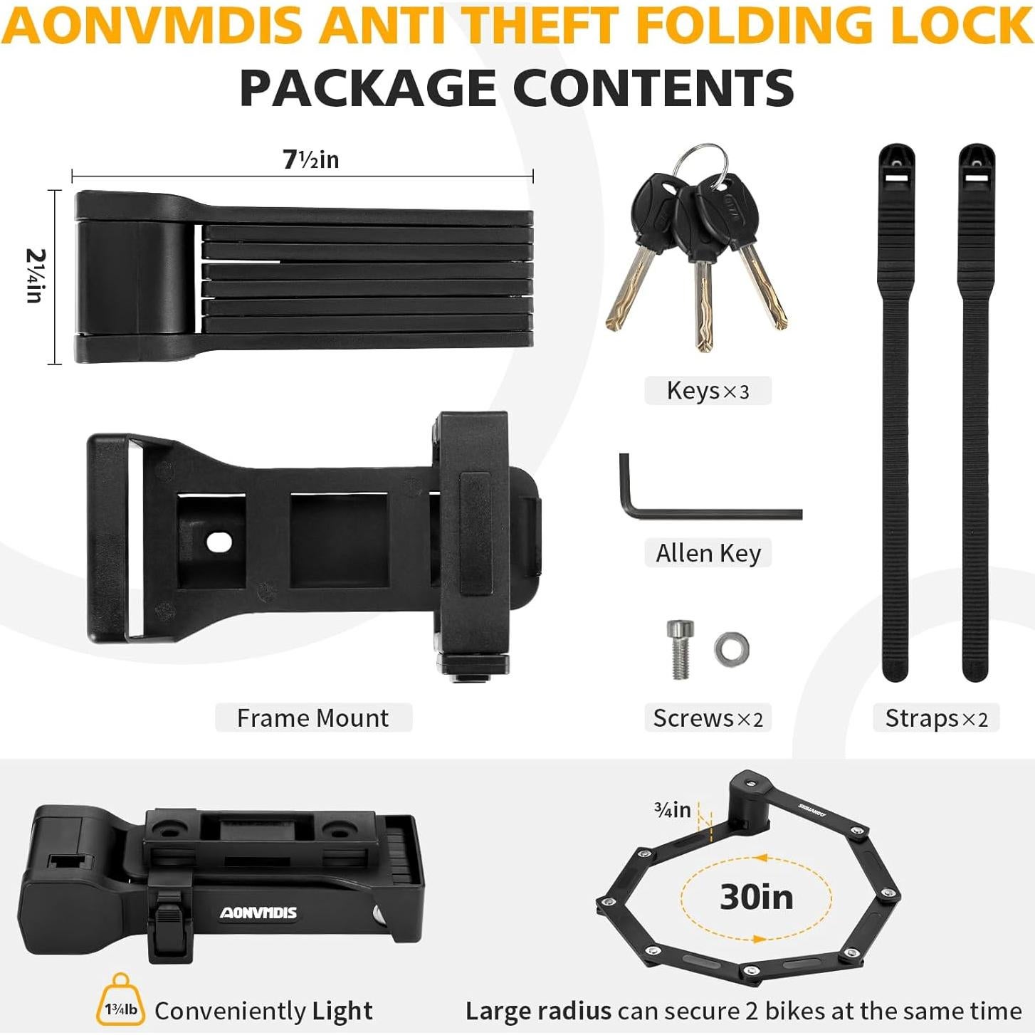 Candado Plegable Aonvmdis para Bicicleta 0.73kg Alta Resistencia