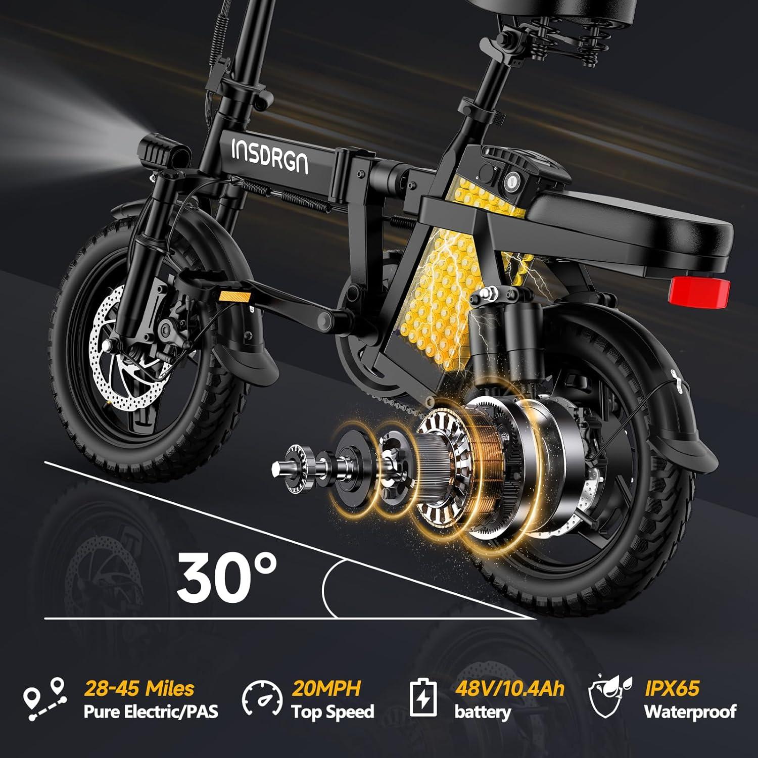 Bicicleta Eléctrica Plegable INSDRGN 650W 72Km Rango Adultos