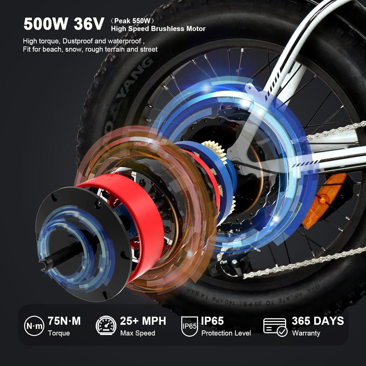 Bicicleta Eléctrica Plegable Aostirmotor 500W 20" Neumáticos Gruesos