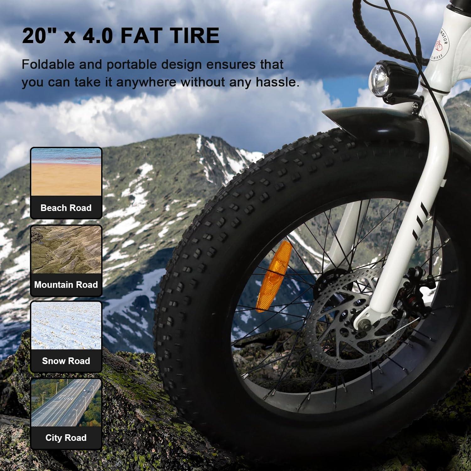 Bicicleta Eléctrica Plegable Aostirmotor 500W 20" Neumáticos Gruesos