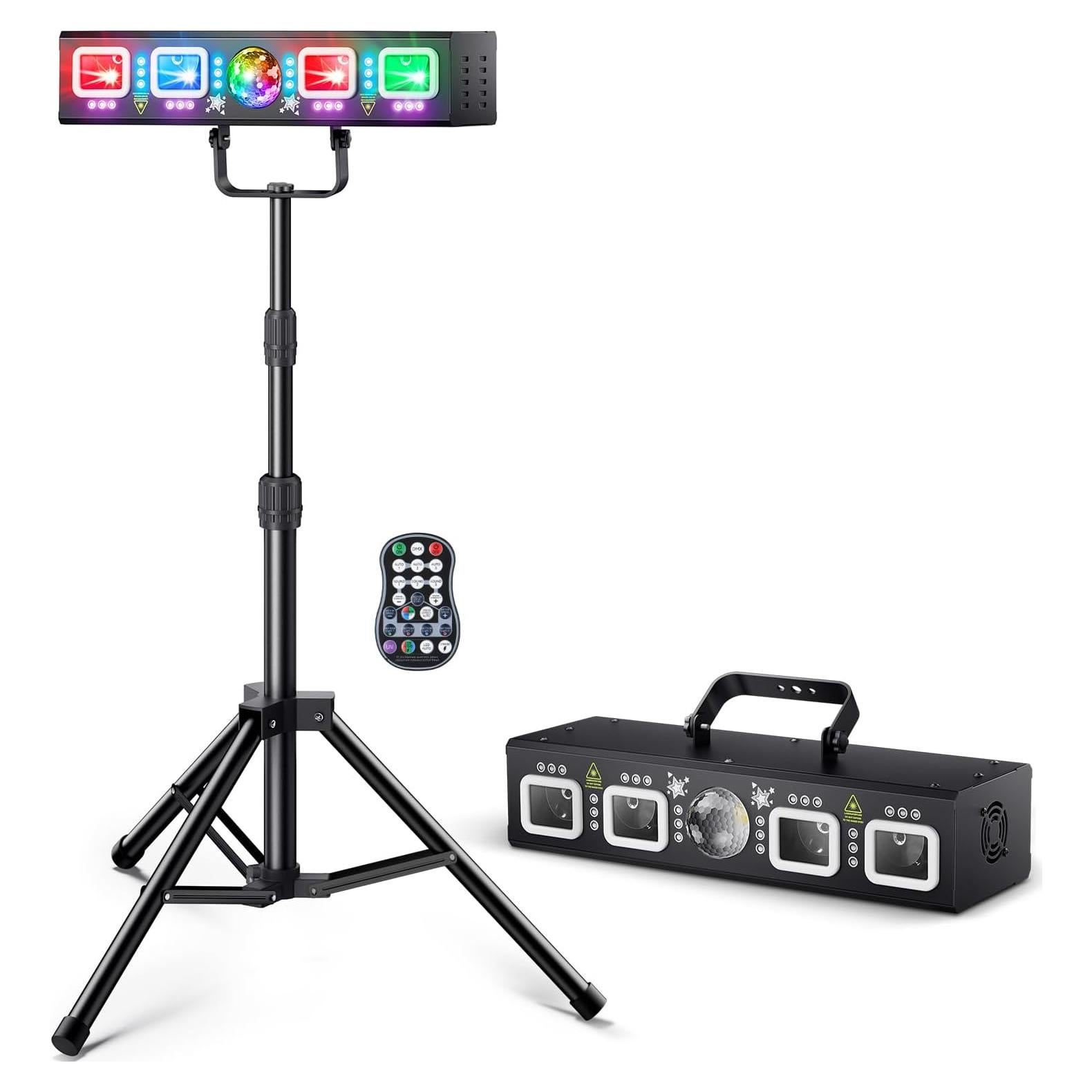 Luz DJ 6 en 1 KeoBin con soporte, láser DMX y estroboscópicas