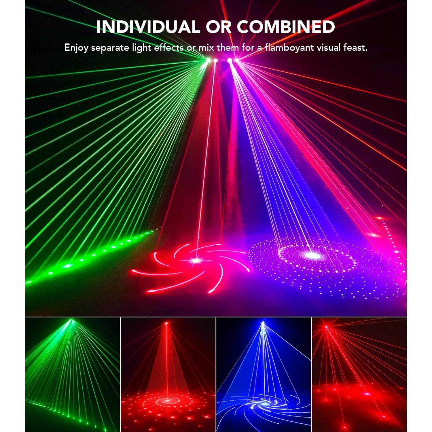 Luz DJ 6 en 1 KeoBin con soporte, láser DMX y estroboscópicas