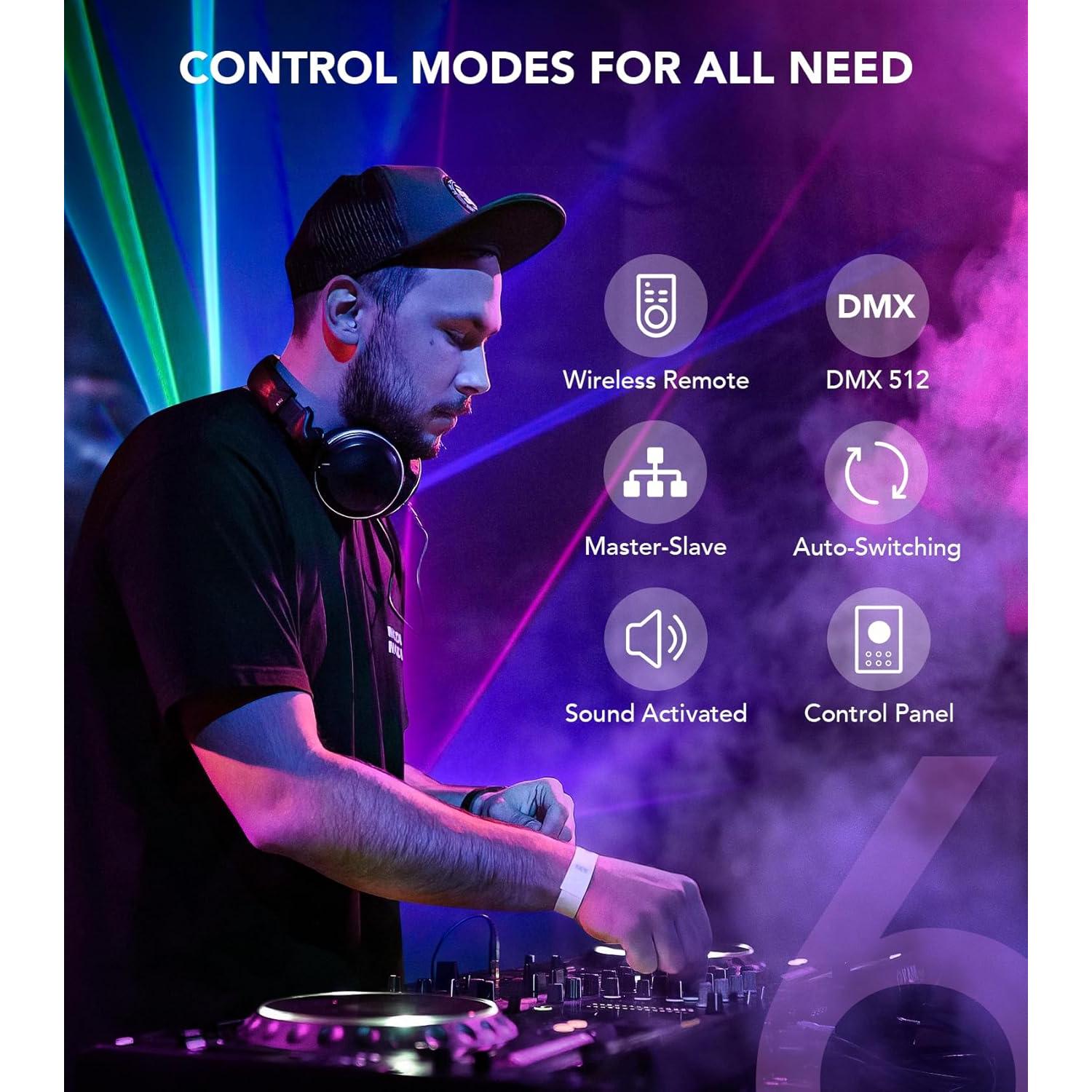 Luz DJ 6 en 1 KeoBin con soporte, láser DMX y estroboscópicas