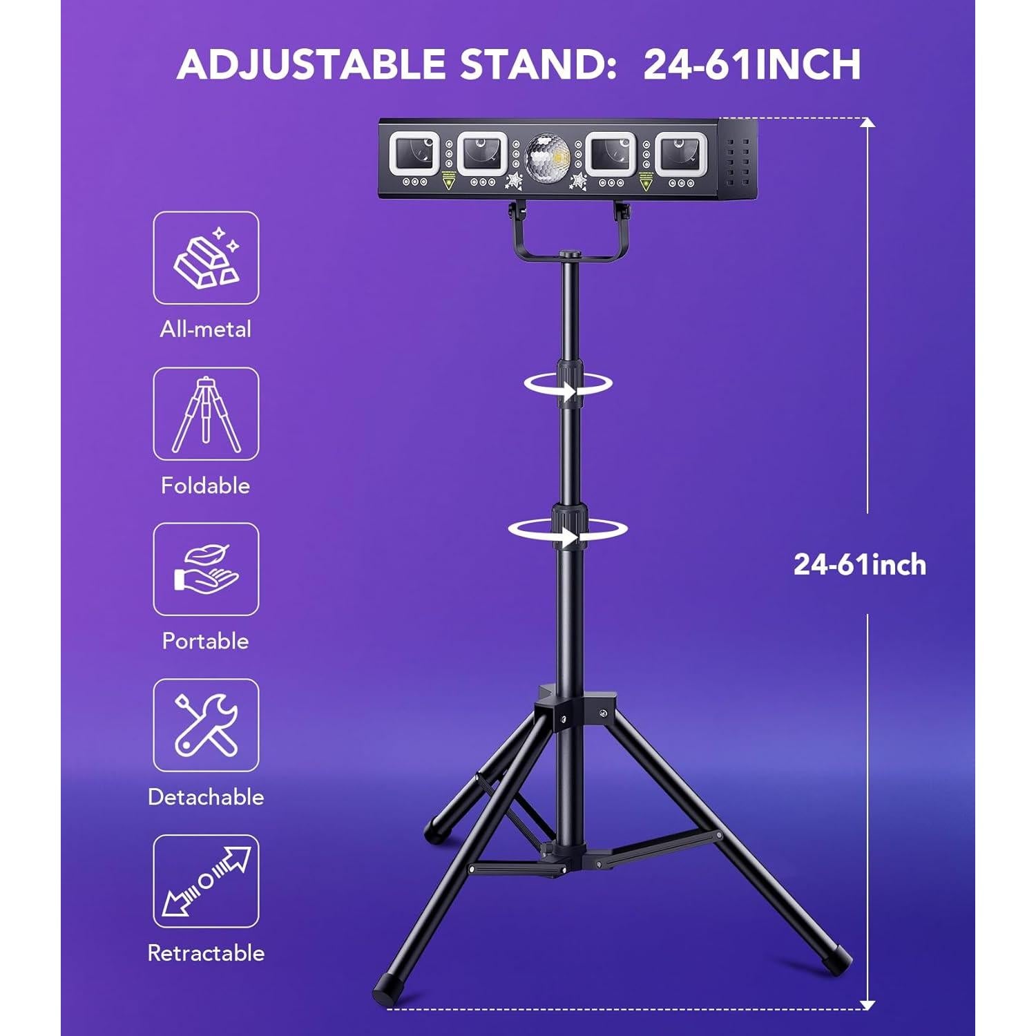 Luz DJ 6 en 1 KeoBin con soporte, láser DMX y estroboscópicas
