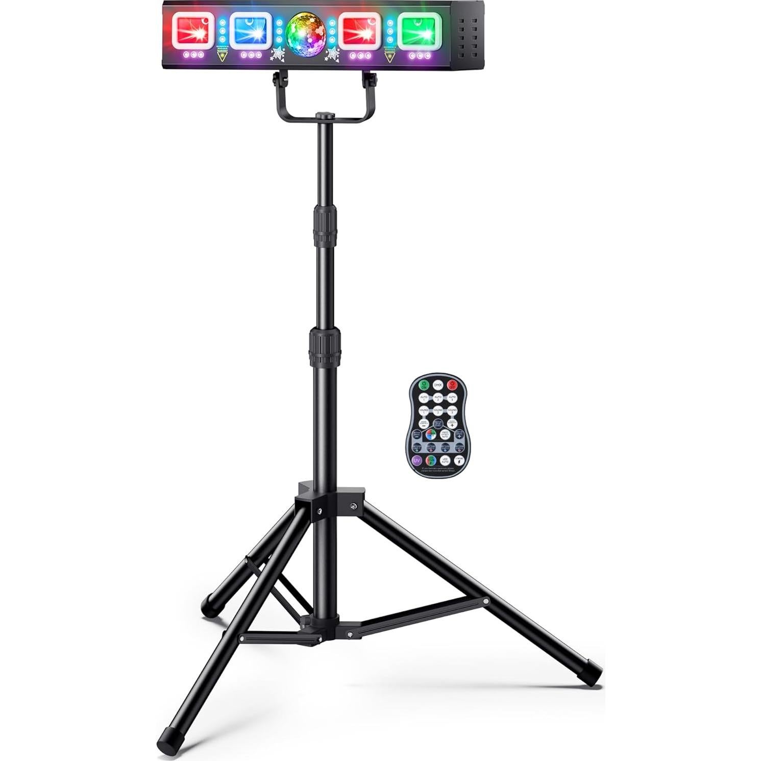 Luz DJ 6 en 1 KeoBin con soporte, láser DMX y estroboscópicas