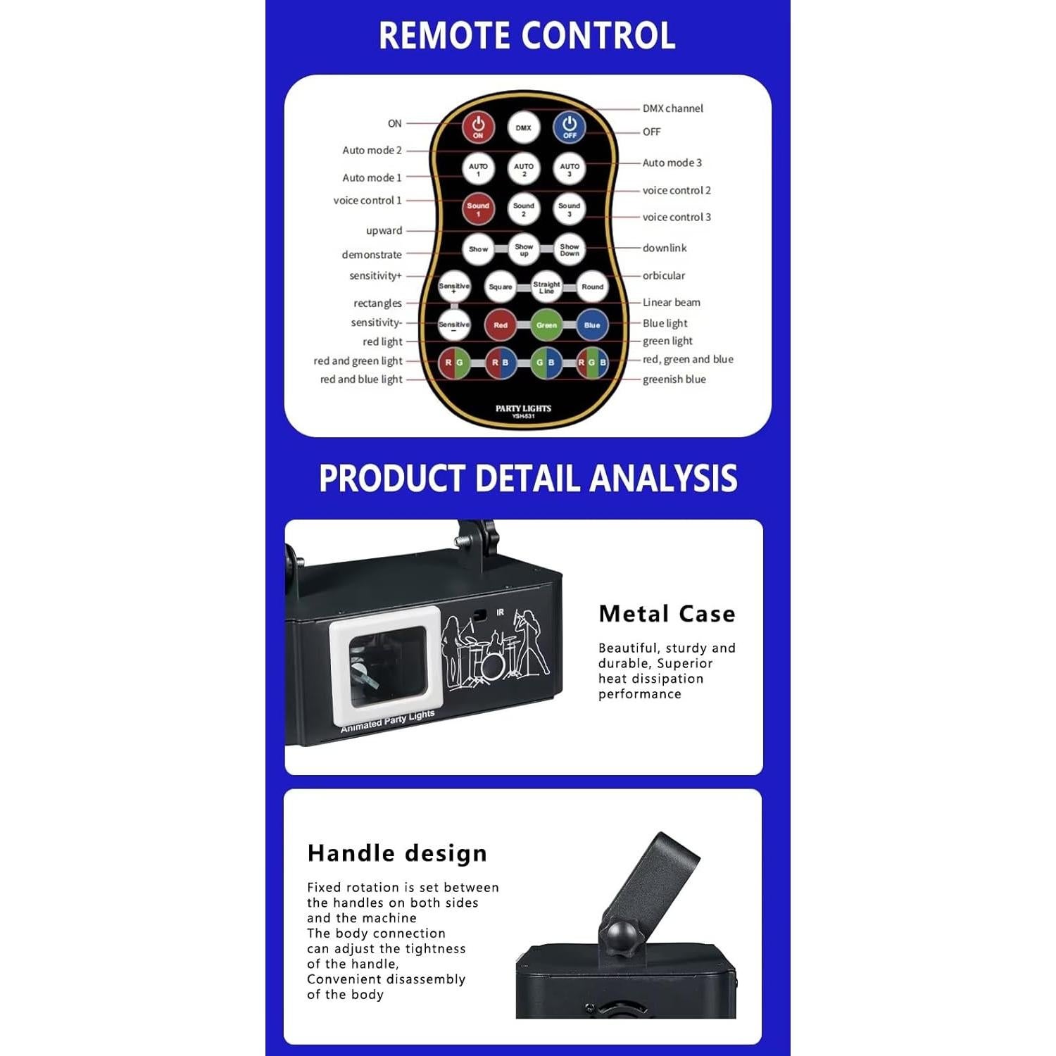 Luz Láser RGB Proyector Estrellado DMX512 Control Remoto