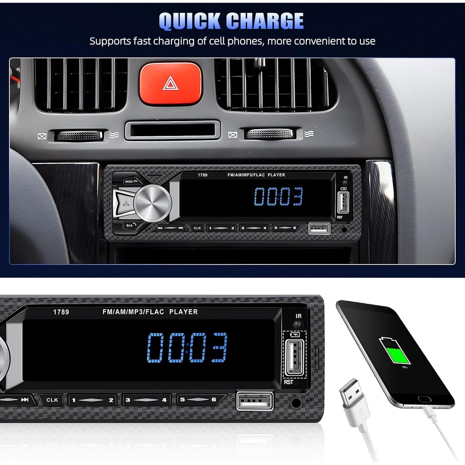 Receptor de Audio para Coche AMprime A3100US5 Bluetooth MP3