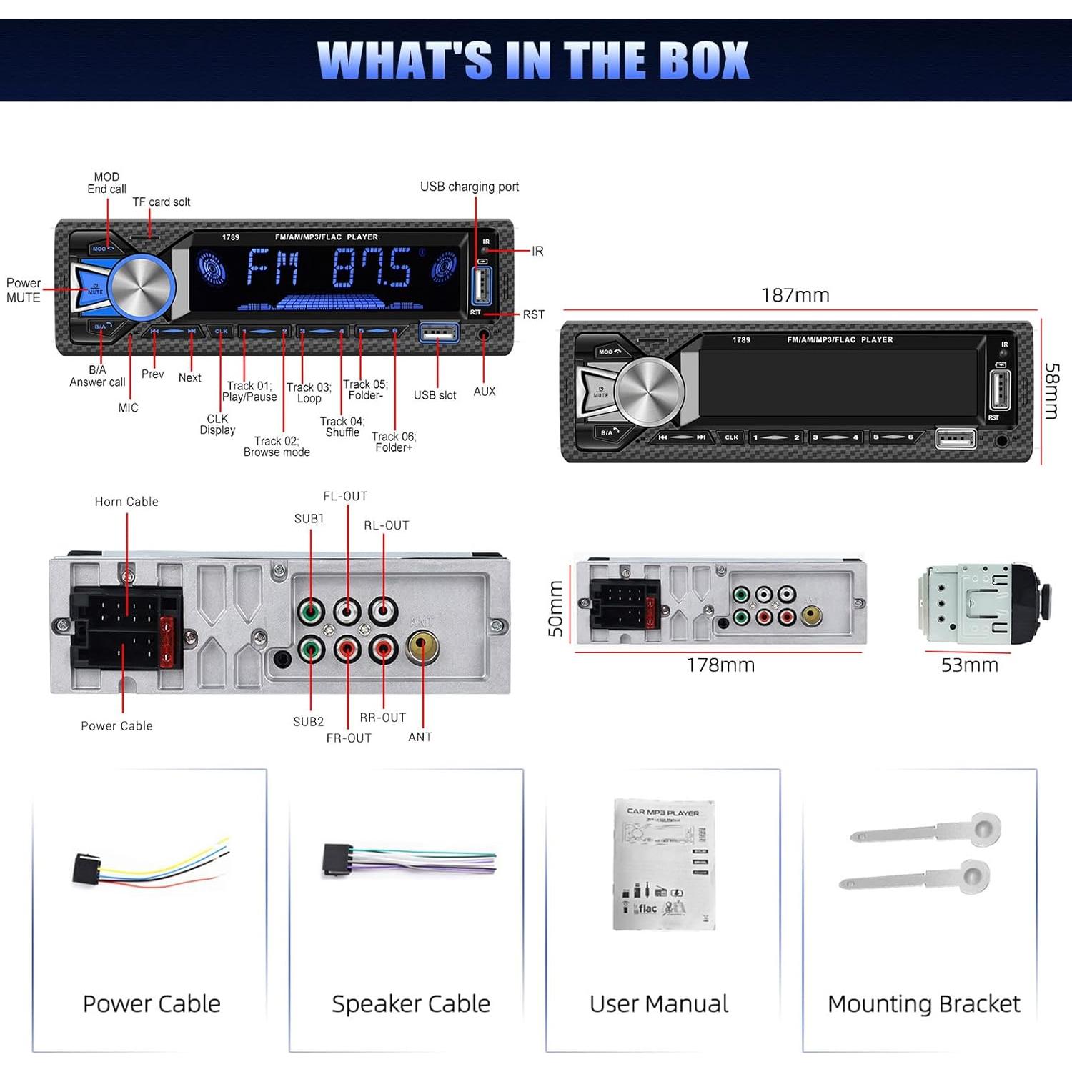 Receptor de Audio para Coche AMprime A3100US5 Bluetooth MP3