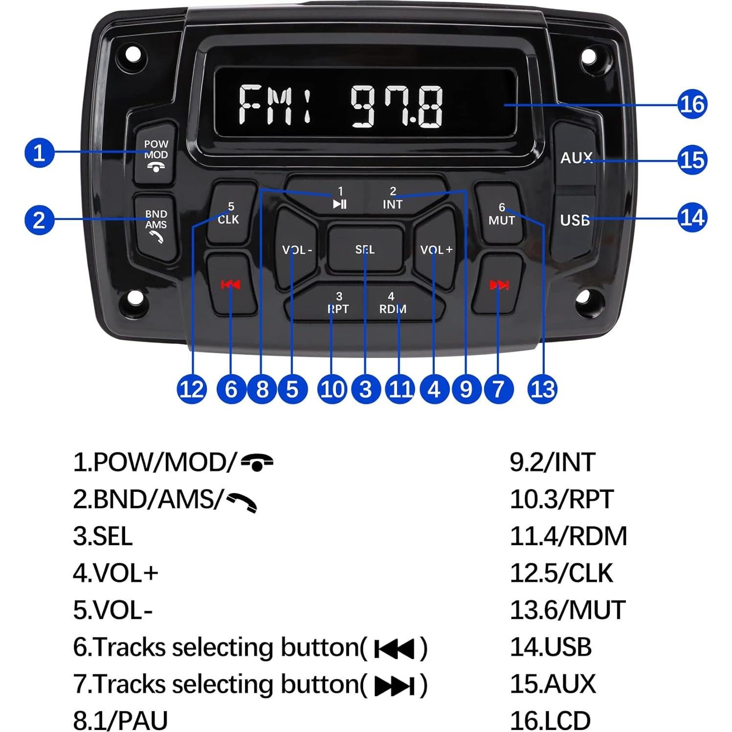 Receptor Estéreo Bluetooth Impermeable Citreal 4x50W USB AM/FM