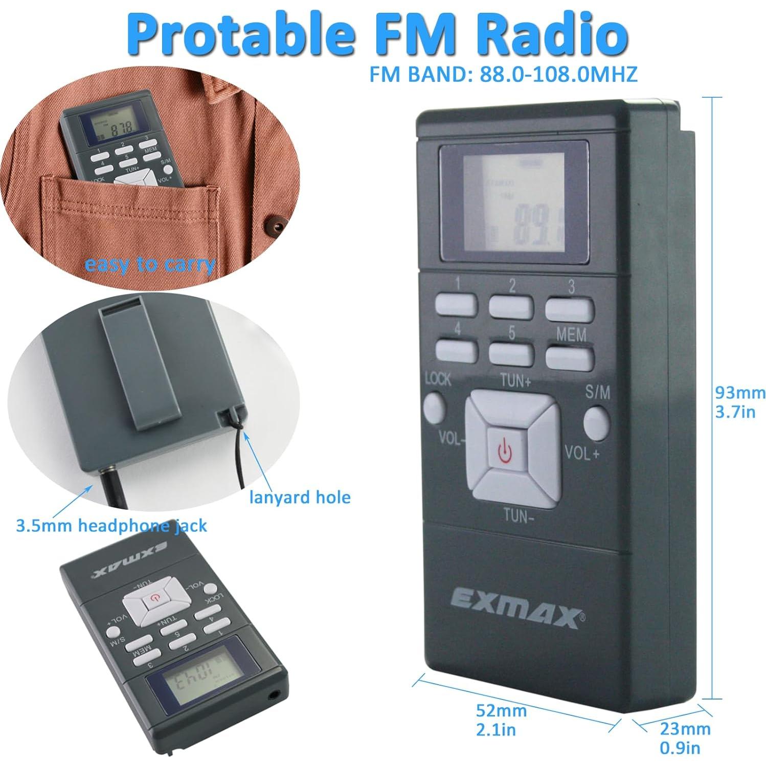 Receptor de Radio FM Inalámbrico EXMAX E108 Portátil con Auriculares