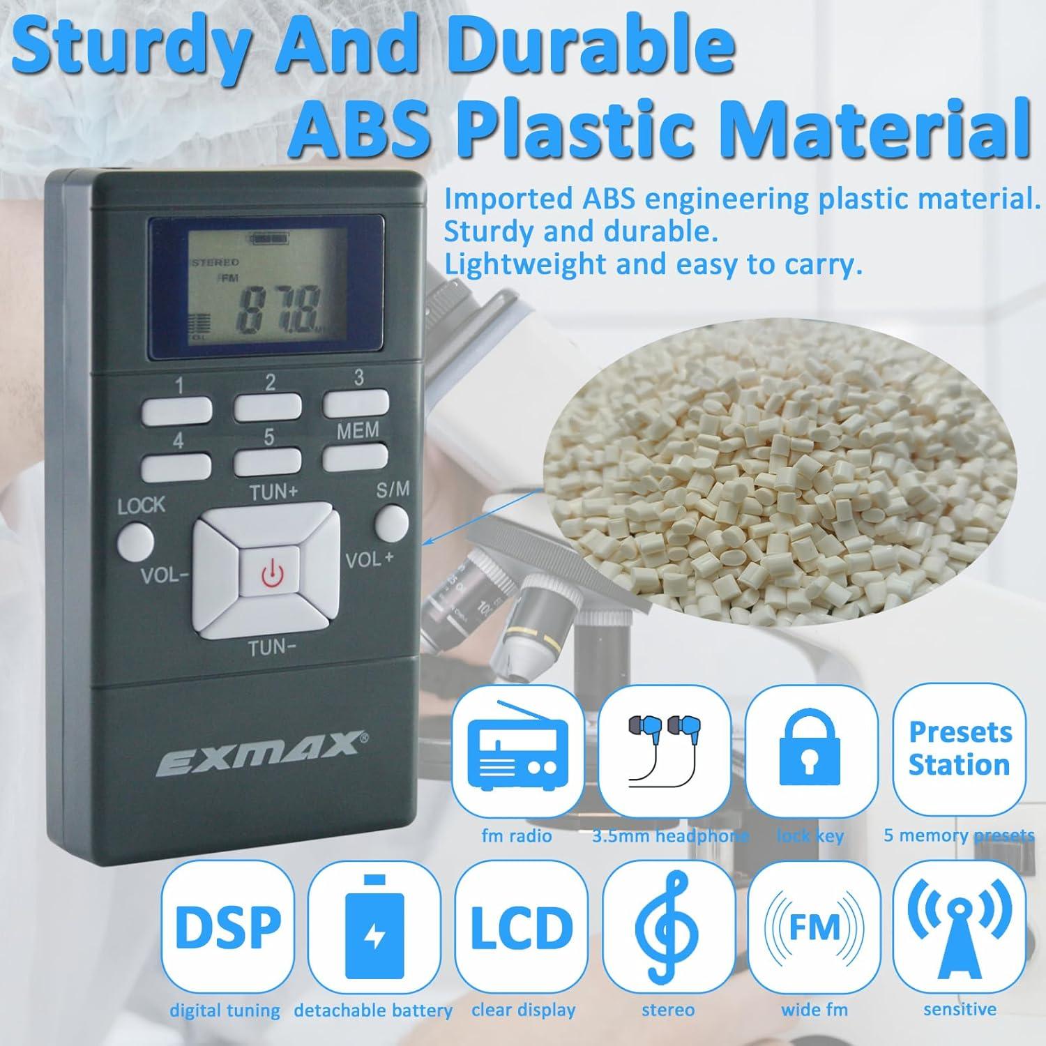 Receptor de Radio FM Inalámbrico EXMAX E108 Portátil con Auriculares