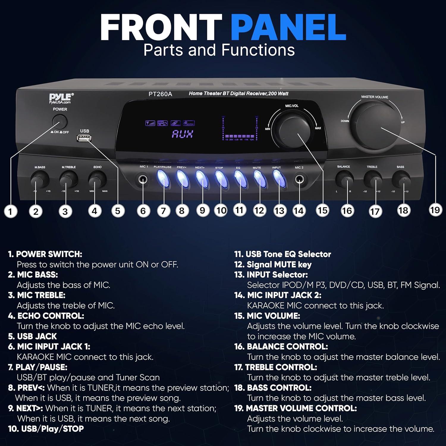 Amplificador de Potencia Pyle PT260A 200W Estéreo AM/FM