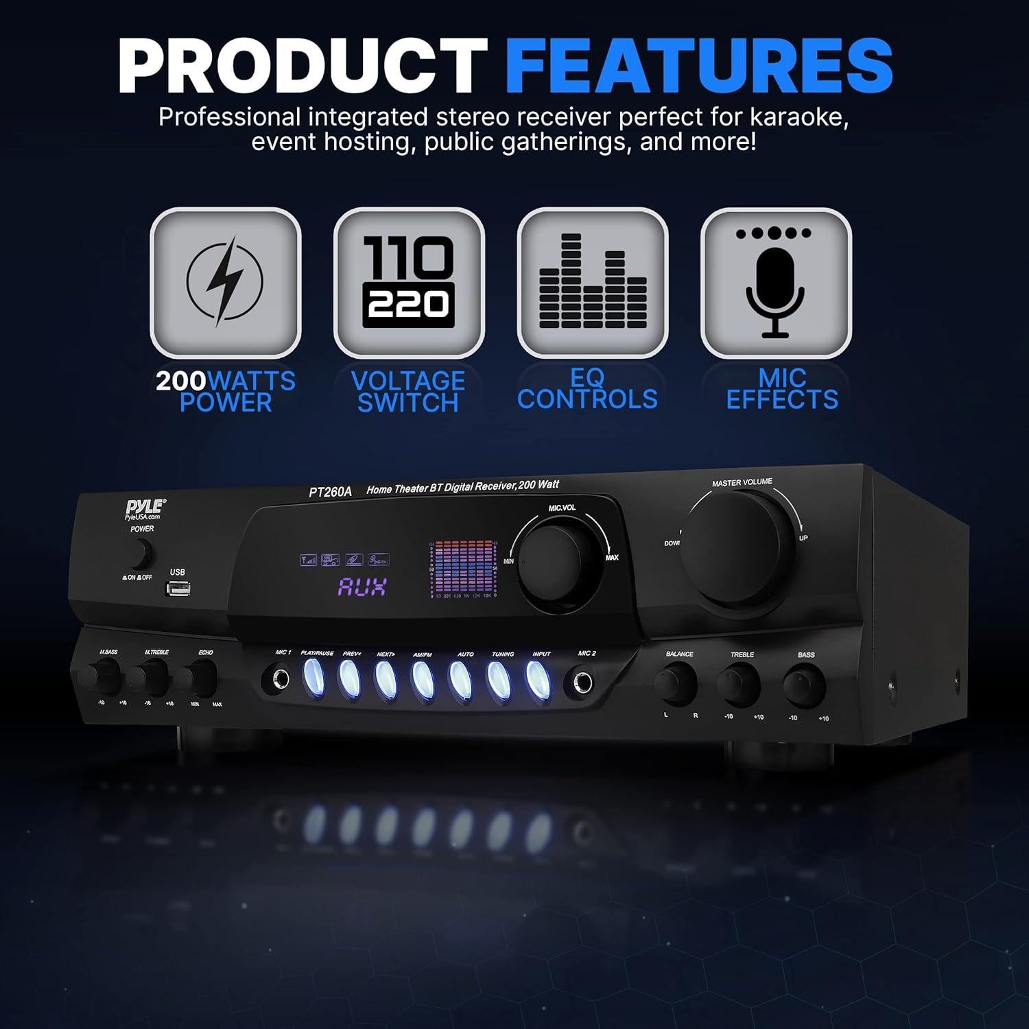 Amplificador de Potencia Pyle PT260A 200W Estéreo AM/FM