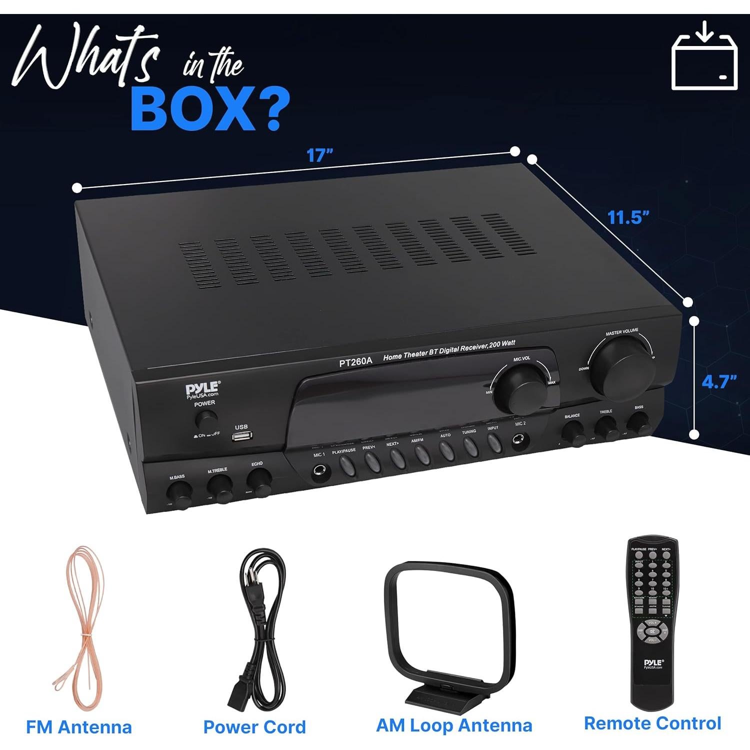 Amplificador de Potencia Pyle PT260A 200W Estéreo AM/FM