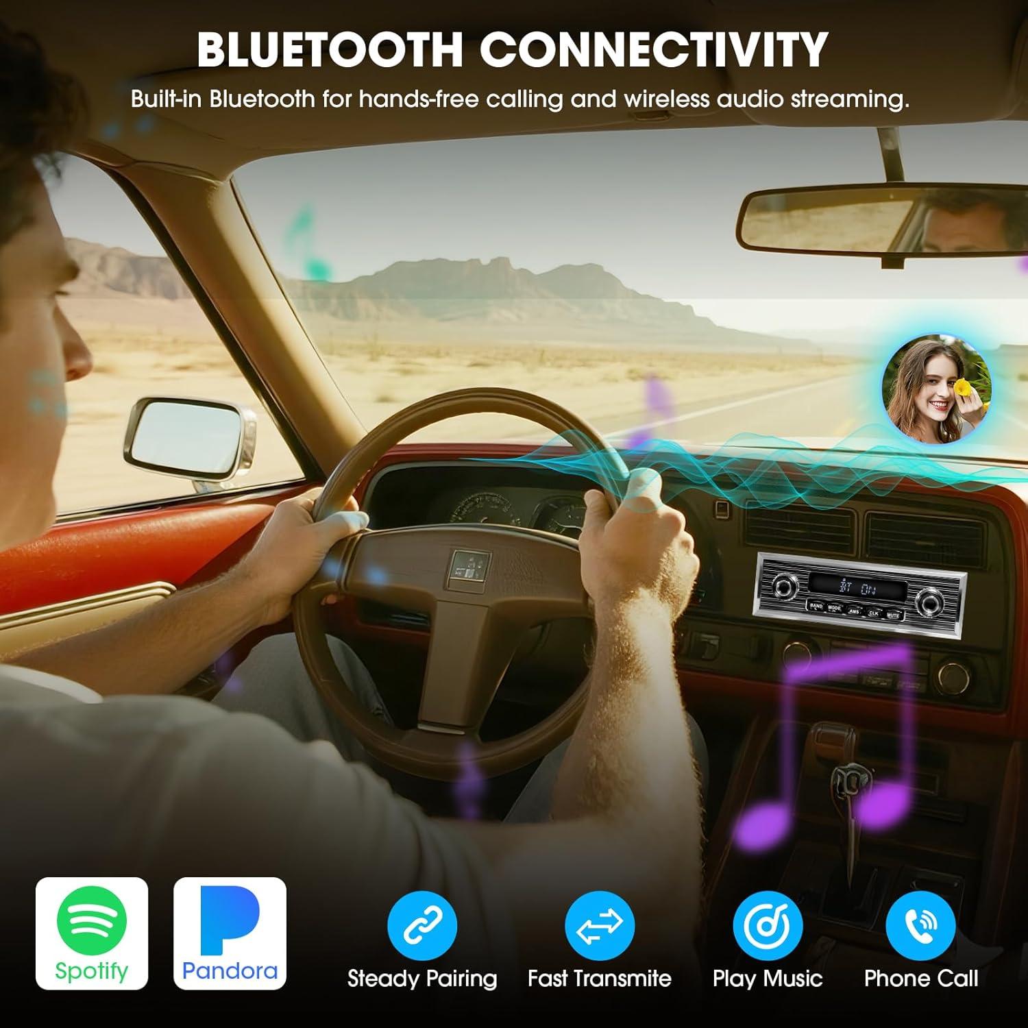 Radio Retro Bluetooth SOUNDKITS Un Din para Auto - Estéreo Vintage