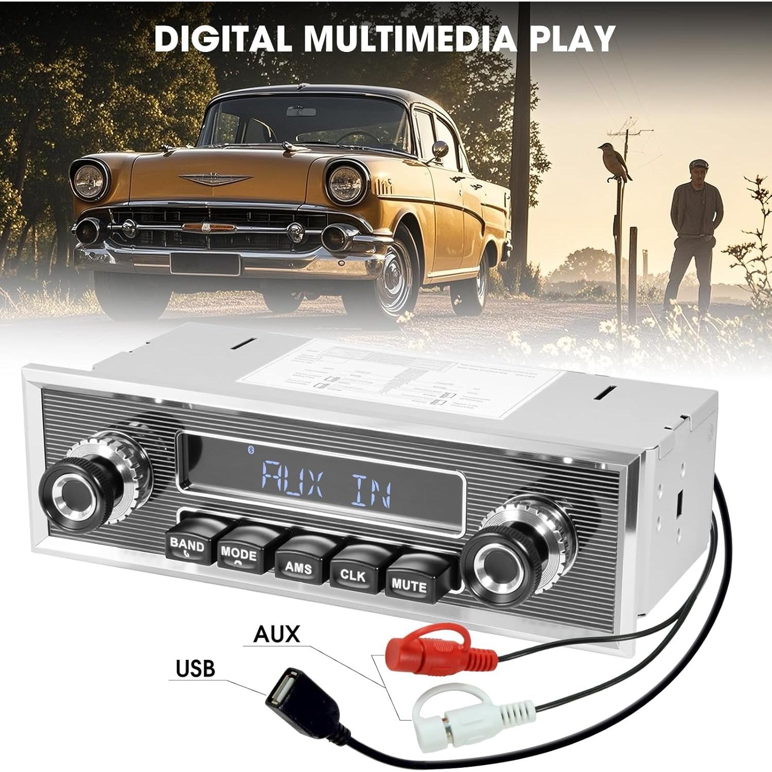 Radio Retro Bluetooth SOUNDKITS Un Din para Auto - Estéreo Vintage