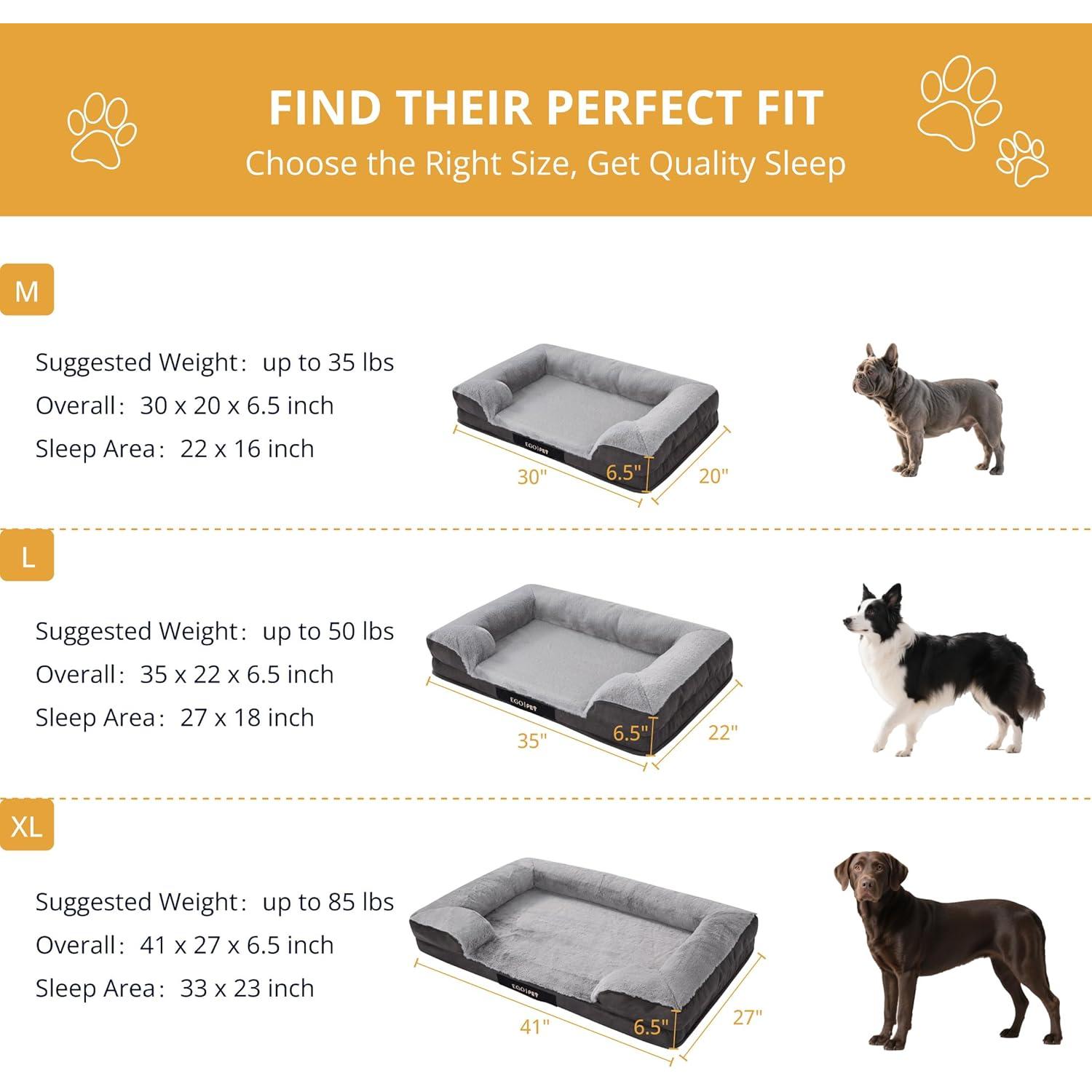 Cama ortopédica grande EGOHOME para perros 88.9x55.9 cm