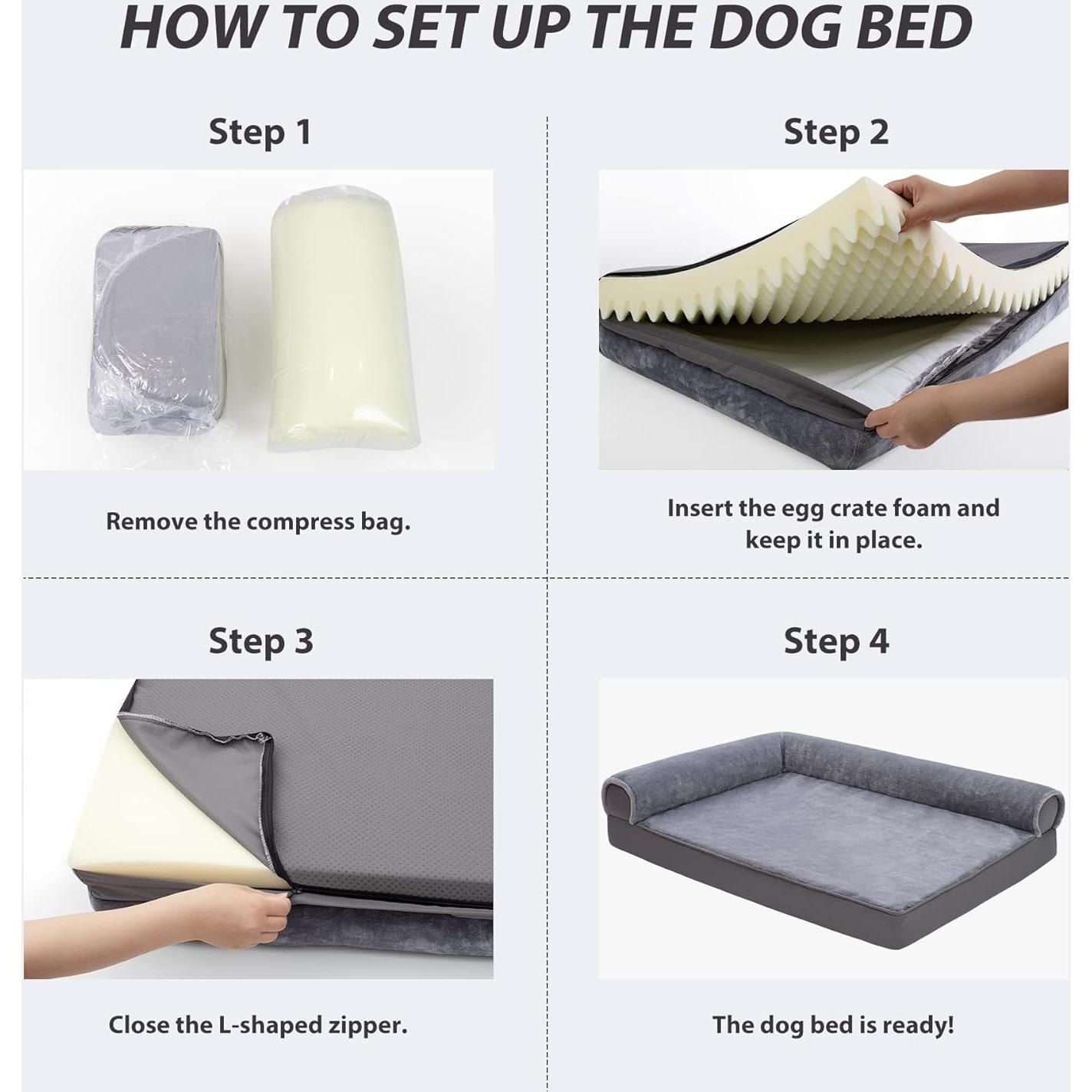 Cama Ortopédica para Perros KSIIA Impermeable 76.2x50.8cm Gris