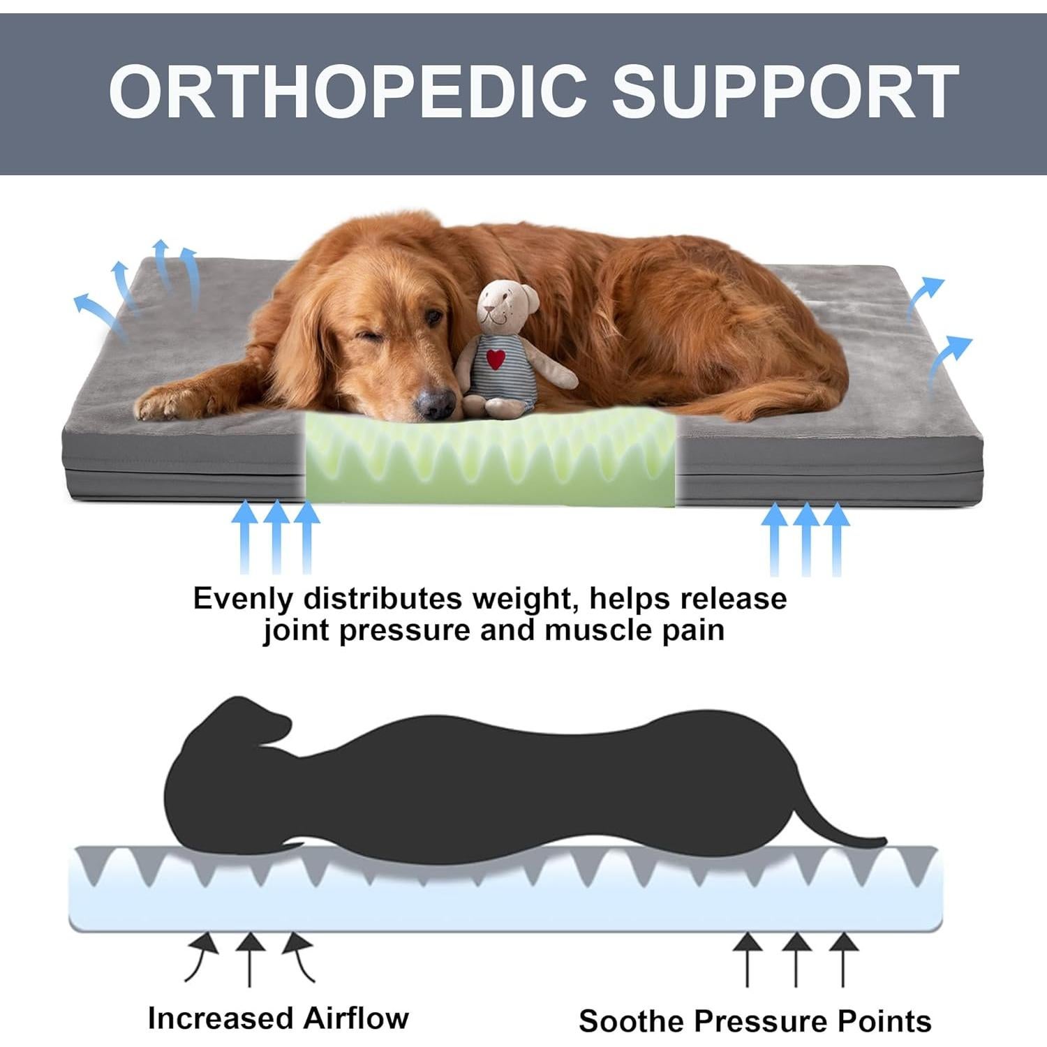 Cama ortopédica para perros grandes Vomiliku 91x68cm gris
