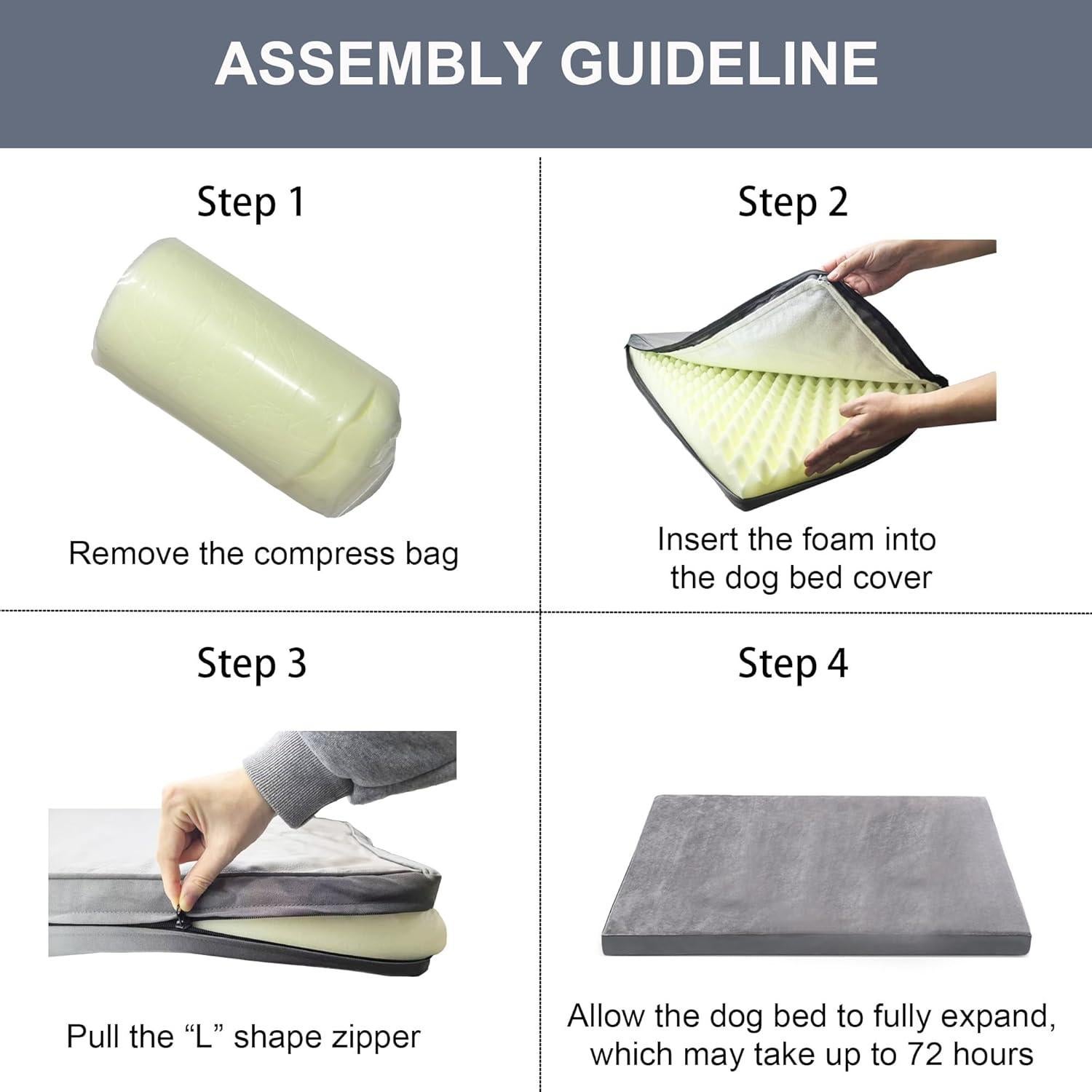 Cama ortopédica para perros grandes Vomiliku 91x68cm gris