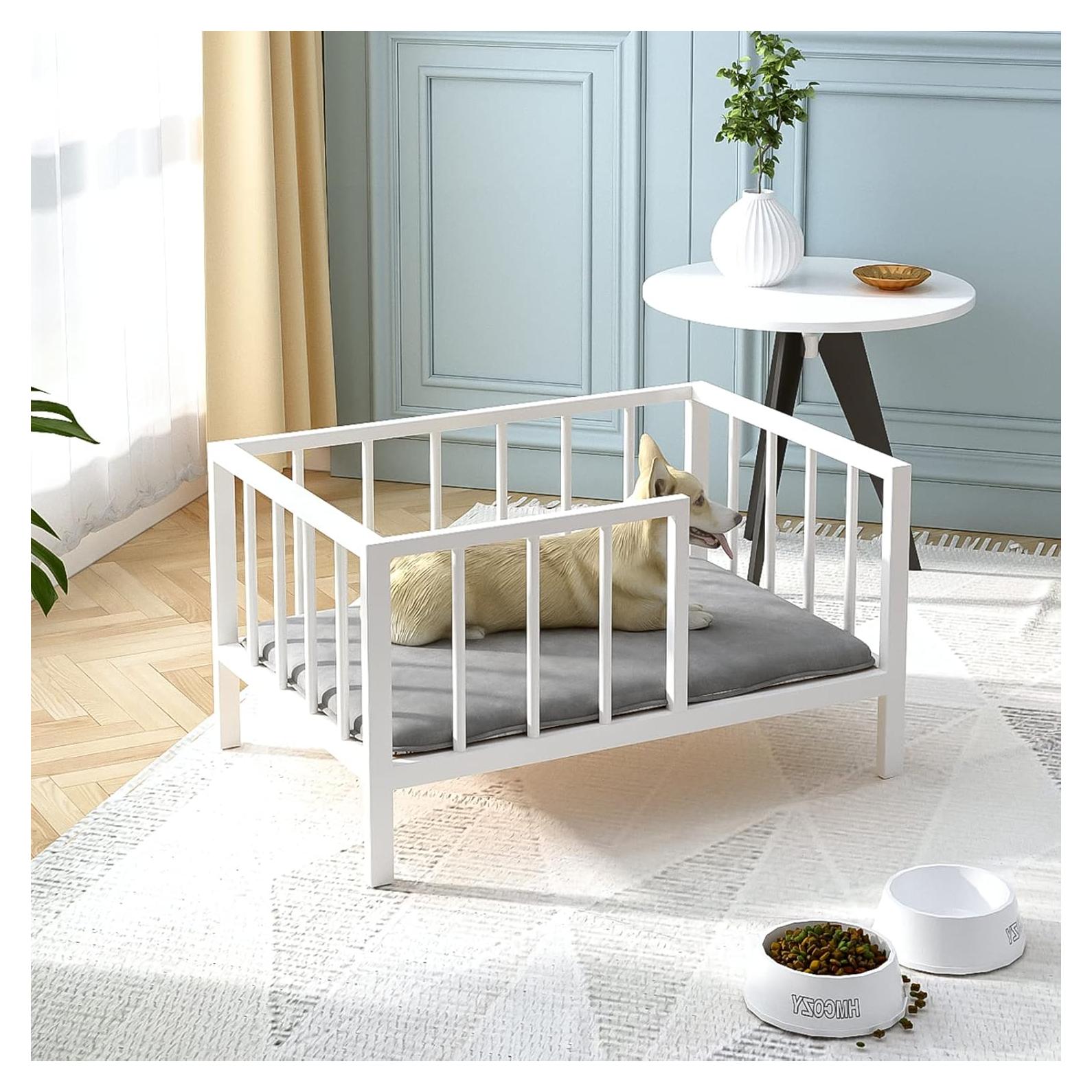 Cama Elevada para Perro OSCHF con Barandillas 54x76 cm Blanca