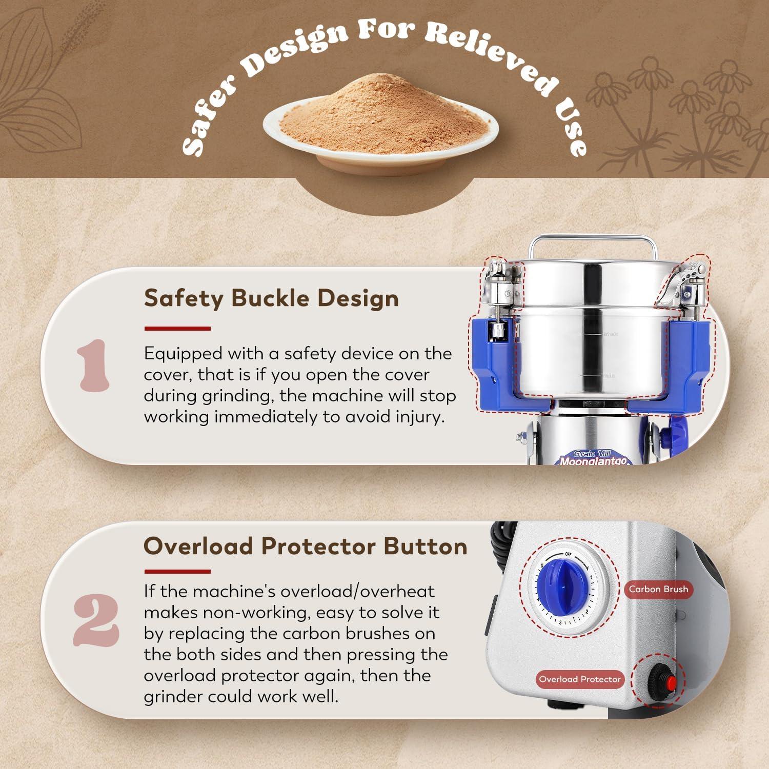 Molinillo de Granos Moongiantgo 1500g 3000W Acero Inoxidable