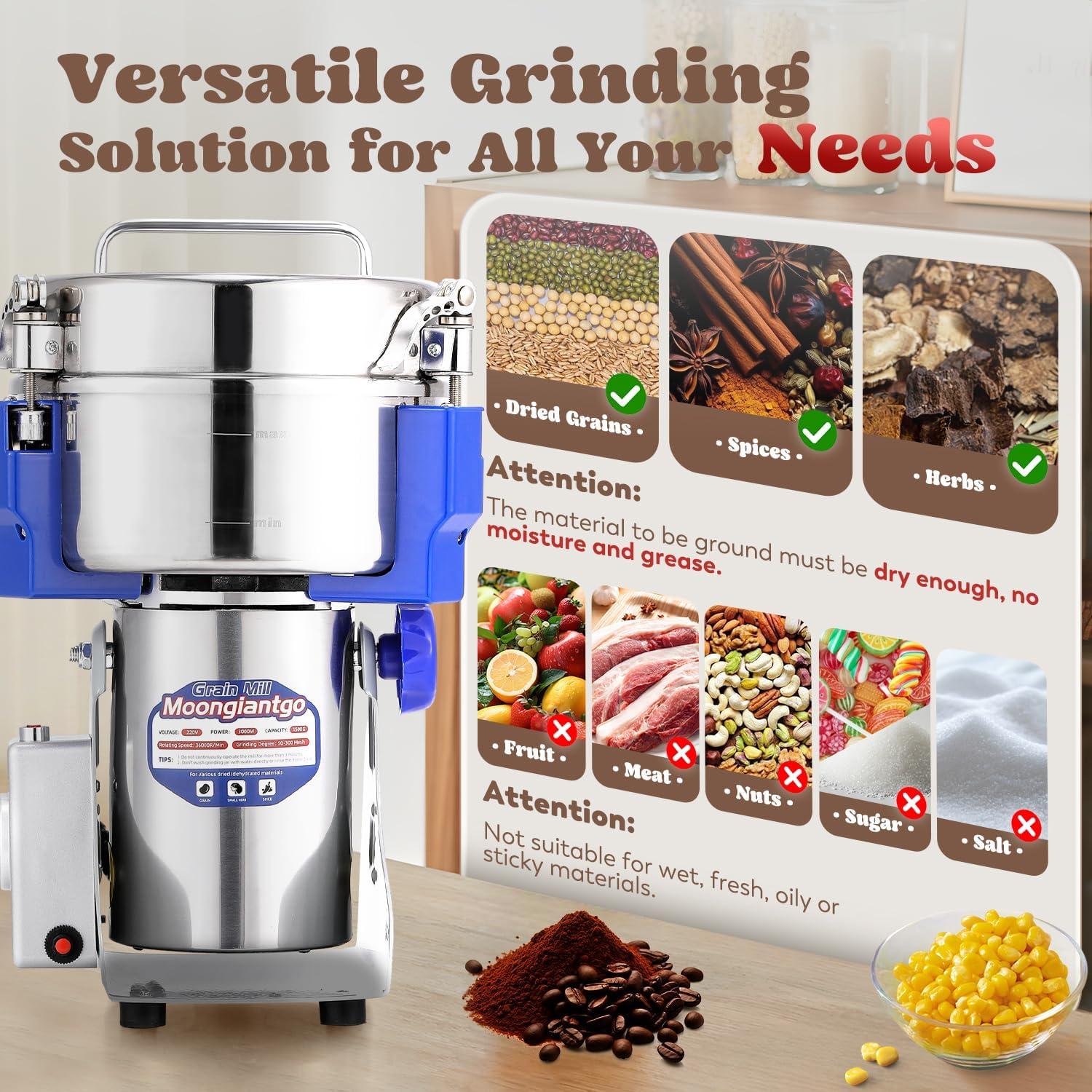 Molinillo de Granos Moongiantgo 1500g 3000W Acero Inoxidable