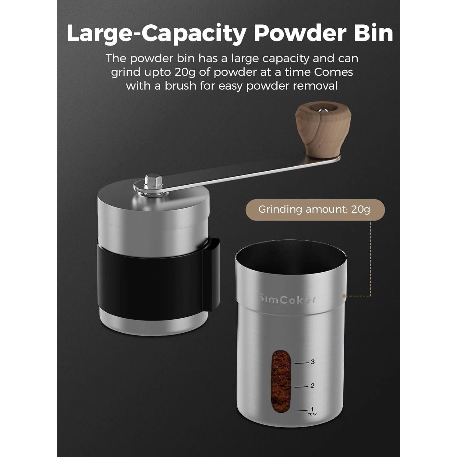 Molino de Café Manual SimCoker Acero Inoxidable 300g