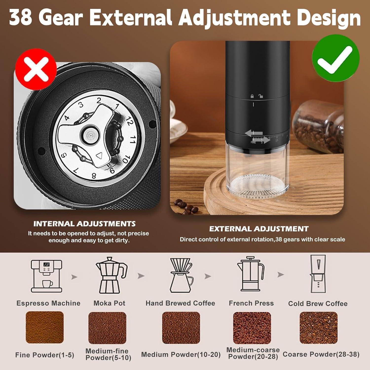 Molino de café eléctrico portátil OUUTIIOL 25g 38 configuraciones