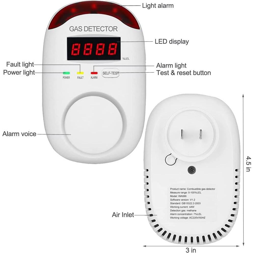 Detector de Gas Natural KH Alert WA886 Alarma Doble 220V