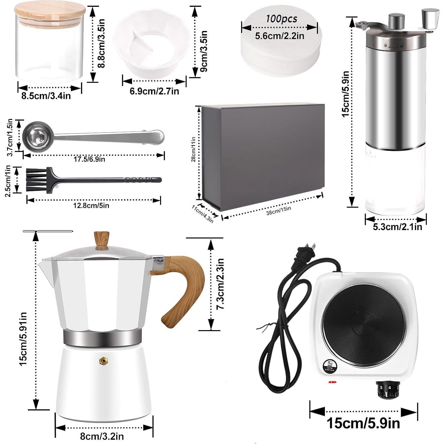 Juego de Moka Pot 7 en 1 Vaolvpant 150ml Portátil