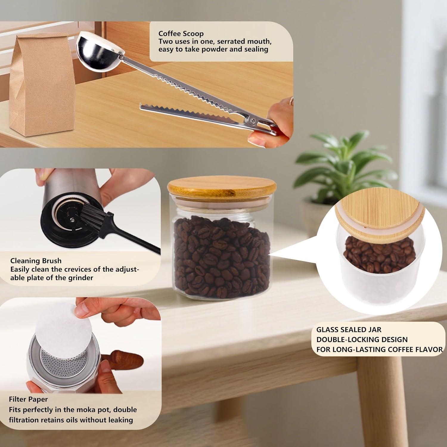 Juego de Moka Pot 7 en 1 Vaolvpant 150ml Portátil