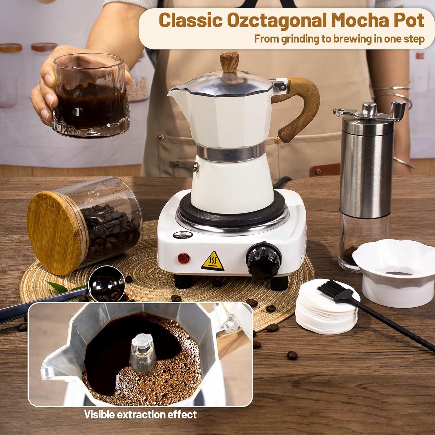 Juego de Moka Pot 7 en 1 Vaolvpant 150ml Portátil