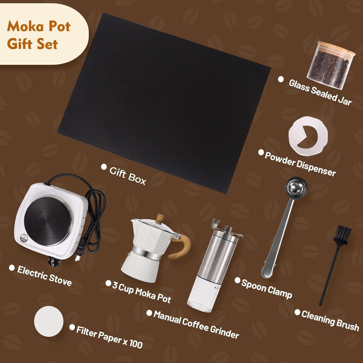 Juego de Moka Pot 7 en 1 Vaolvpant 150ml Portátil