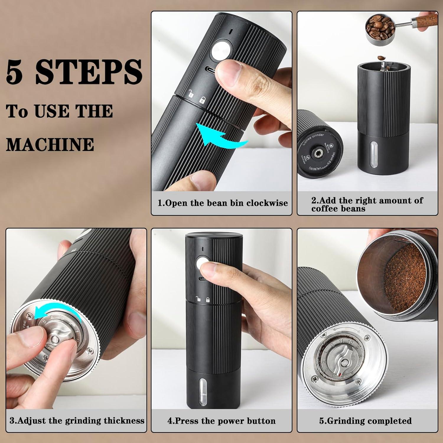 Molino de Café Eléctrico YUHWYI Portátil 45 Ajustes Inalámbrico