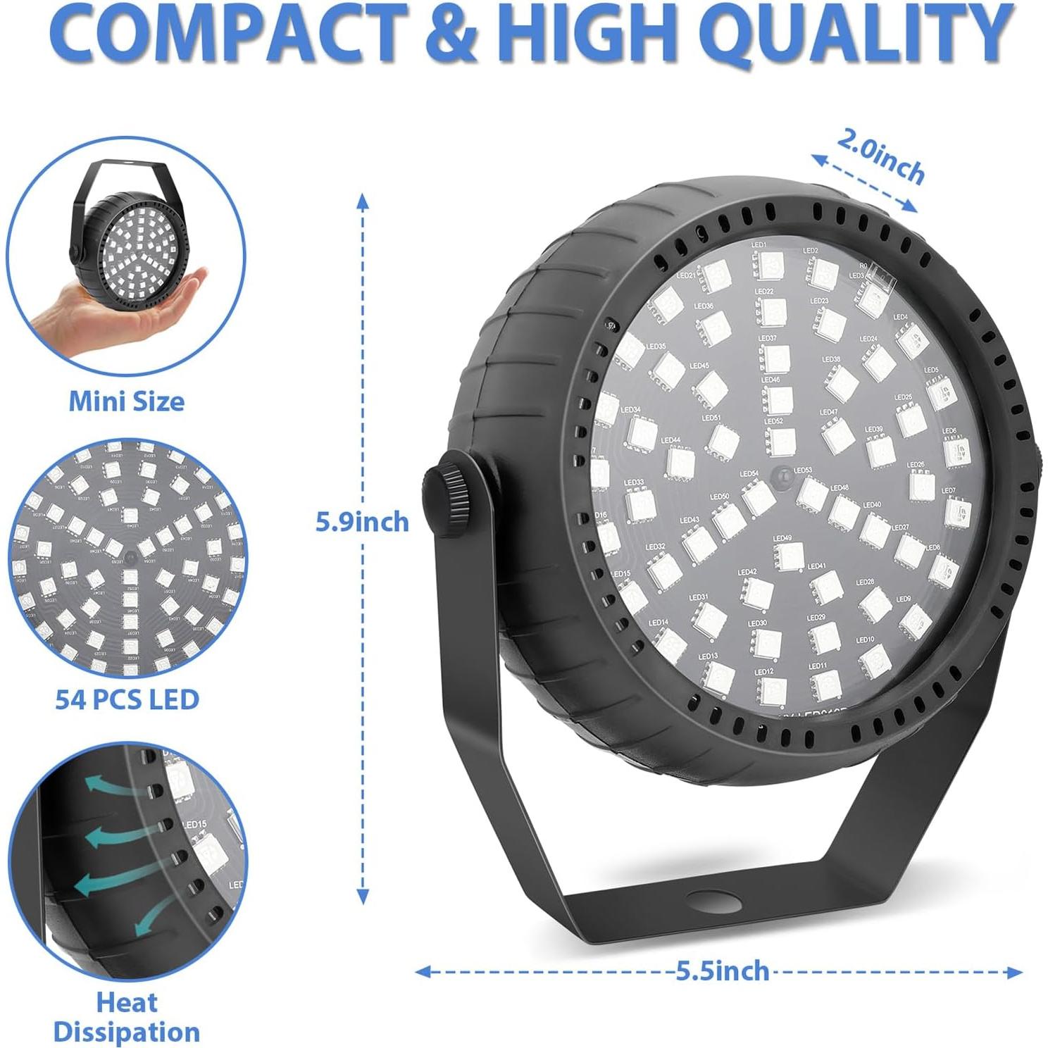 Luz Estroboscópica Telbum 54 LEDs RGB Control Remoto 15cm