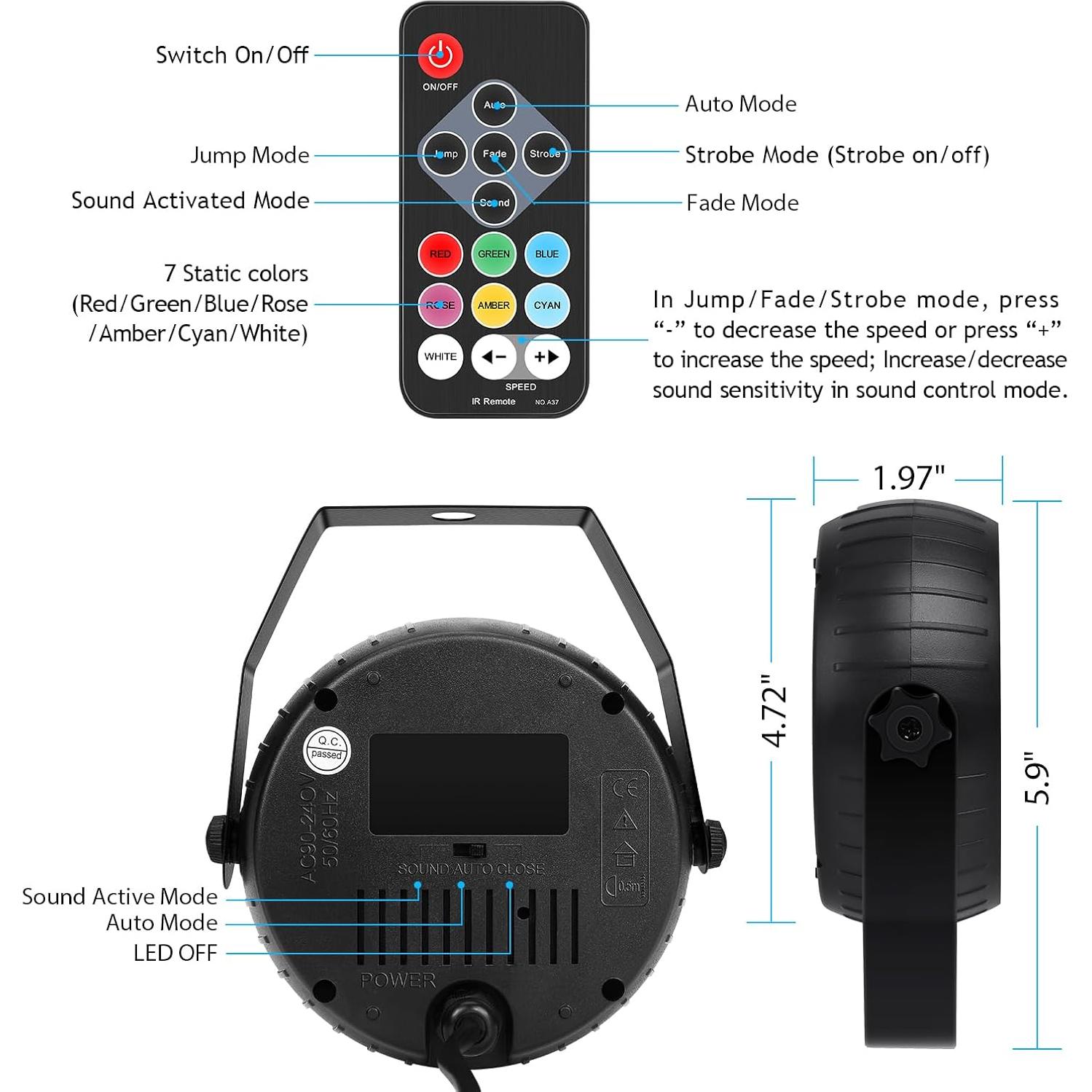 Luz Estroboscópica Telbum 54 LEDs RGB Control Remoto 15cm