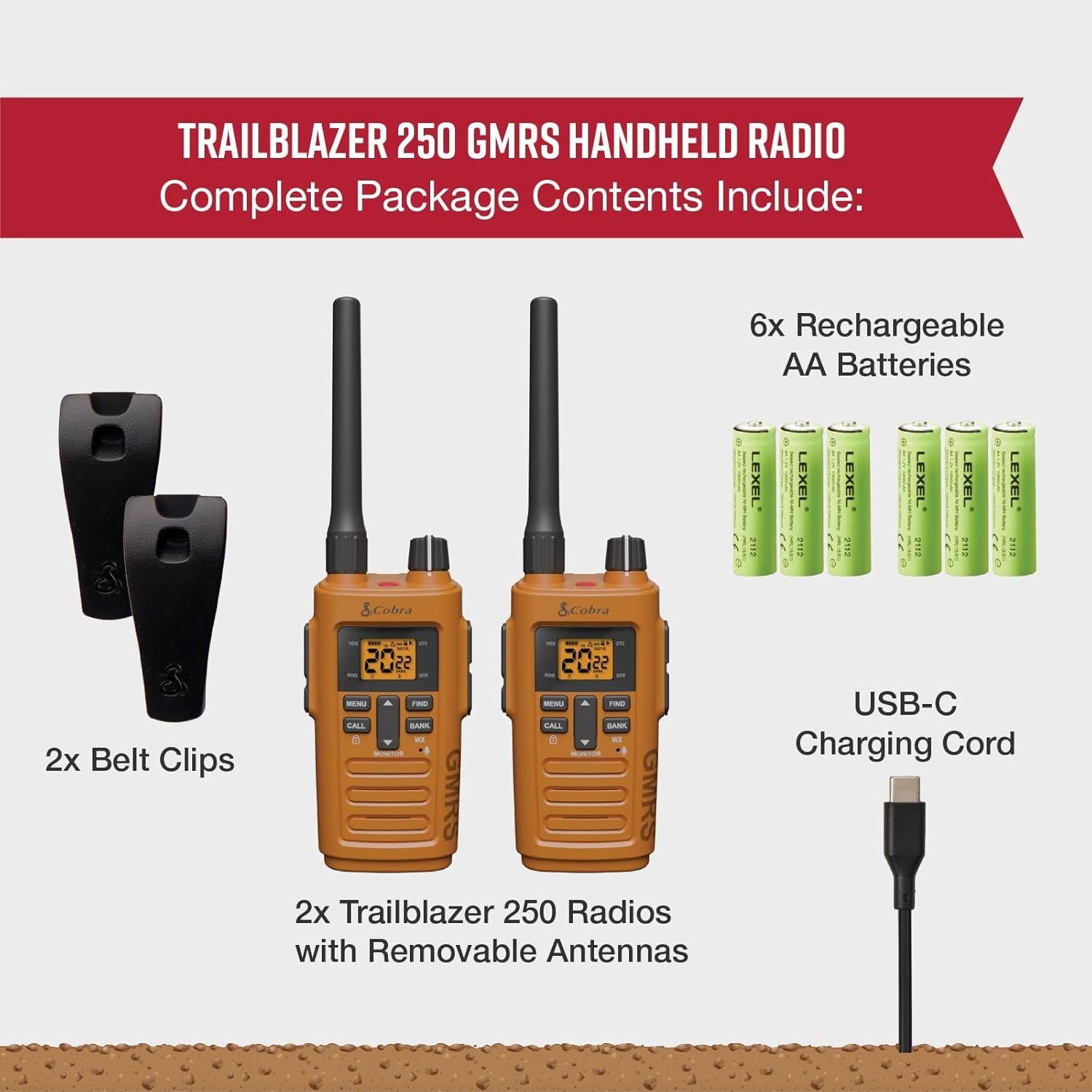 Walkie Talkies Cobra TrailBlazer 250 - 2 Unidades, 2.5W, NOAA