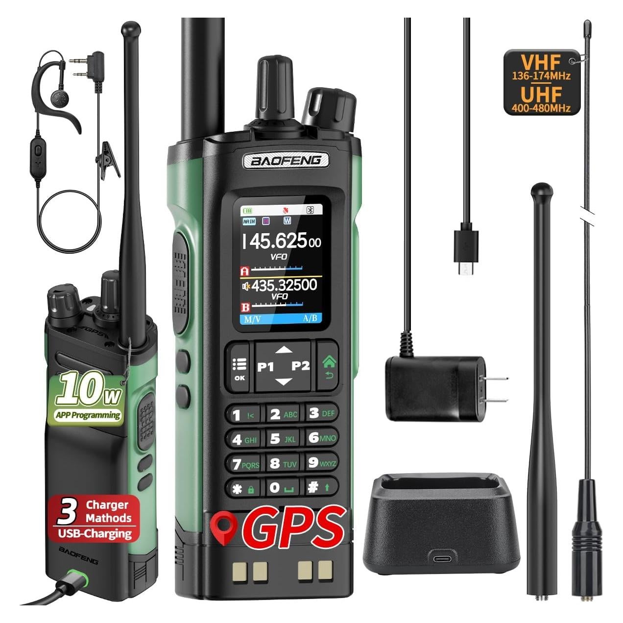 Walkie Talkies BAOFENG UV-32 10W con GPS y Carga USB-C