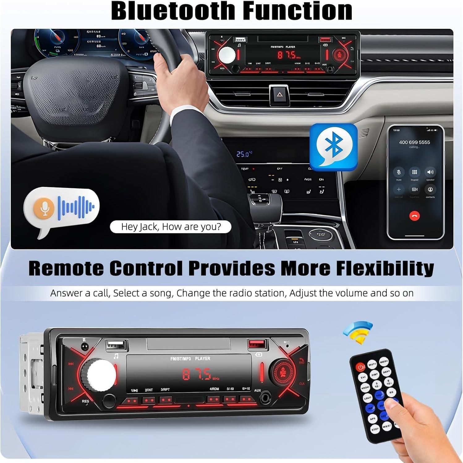 Estéreo de Coche Bluetooth CAMECHO 1 Din FM USB MP3