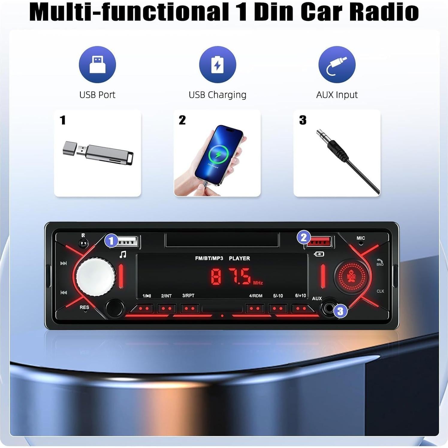 Estéreo de Coche Bluetooth CAMECHO 1 Din FM USB MP3