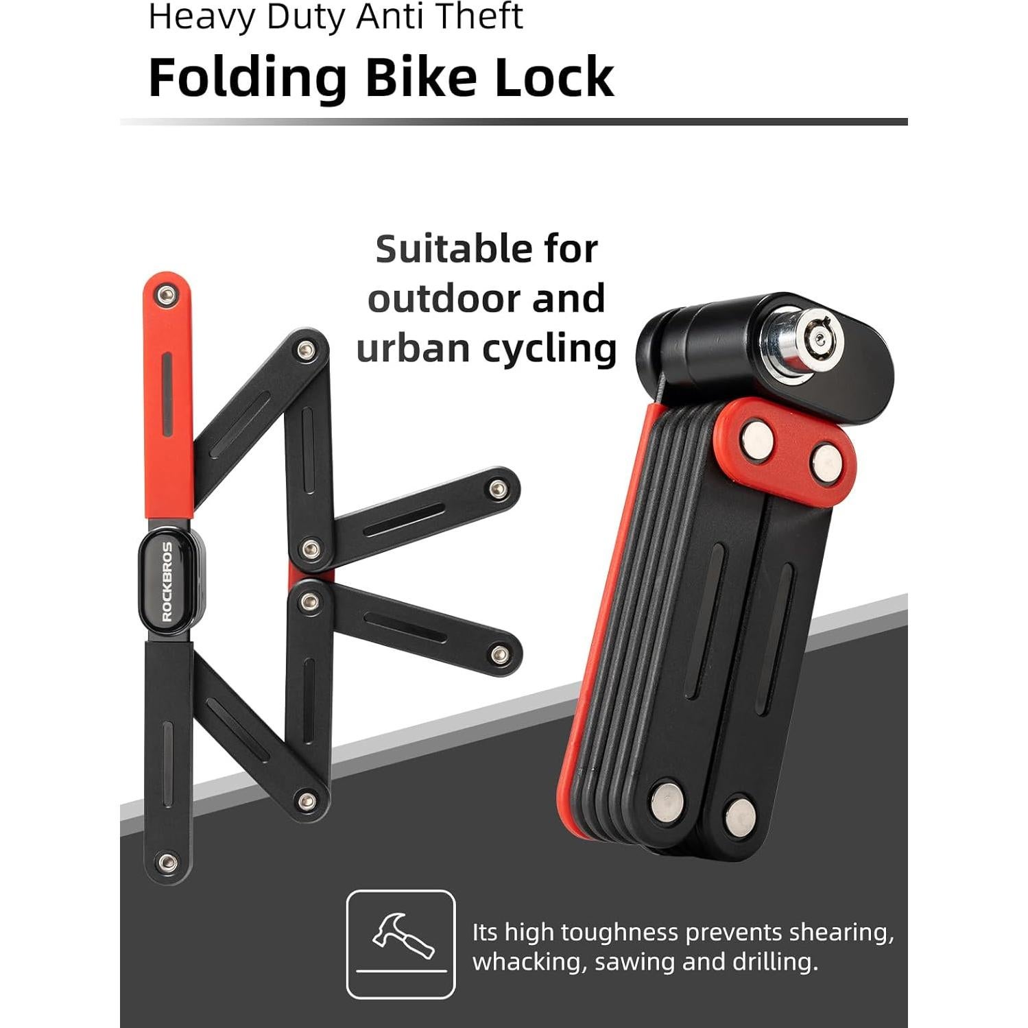Candado Plegable para Bicicleta ROCKBROS 120cm Rojo con 2 Llaves