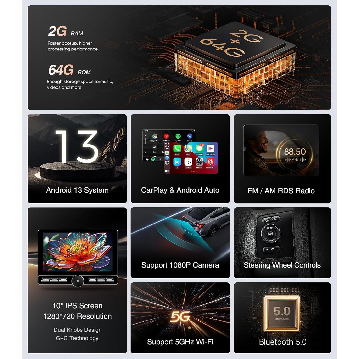 Estéreo de Coche AINAVITO para Ford F150 2004-2008, 10" QLED