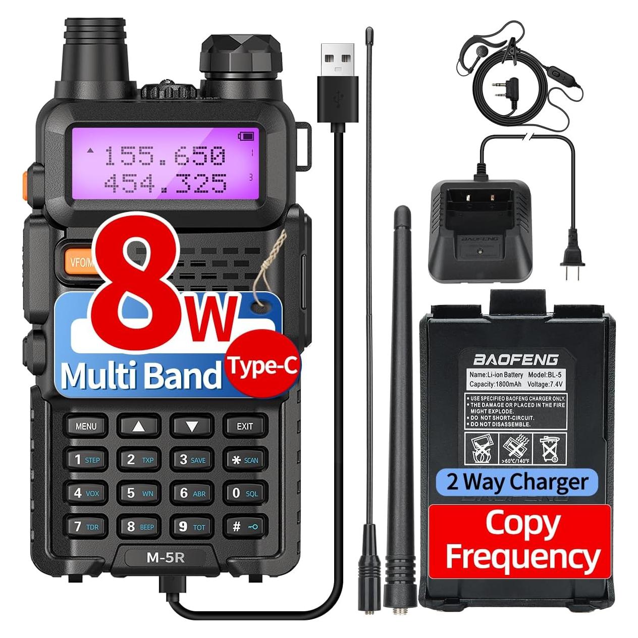 Baofeng M-5R Radio Ham 8W Walkie Talkie Bidireccional