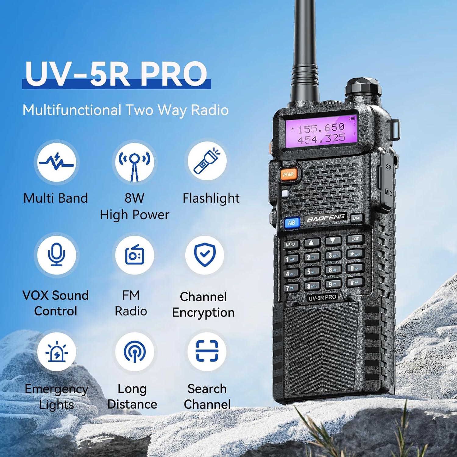 Walkie Talkie Baofeng UV-5R Pro 8W VHF UHF 3800mAh